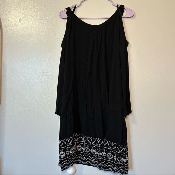 Knox Rose Large Cold Shoulder‎ Black Bohemian  Embroidered Crape Dress Cottage - Picture 6 of 9